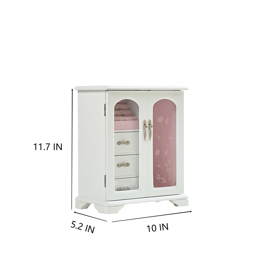 Stufurhome Solid Wooden Jewelry Box with 3-Drawers Built-in Necklace Carousel and Mirror White