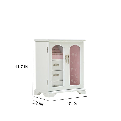 Stufurhome Solid Wooden Jewelry Box with 3-Drawers Built-in Necklace Carousel and Mirror White