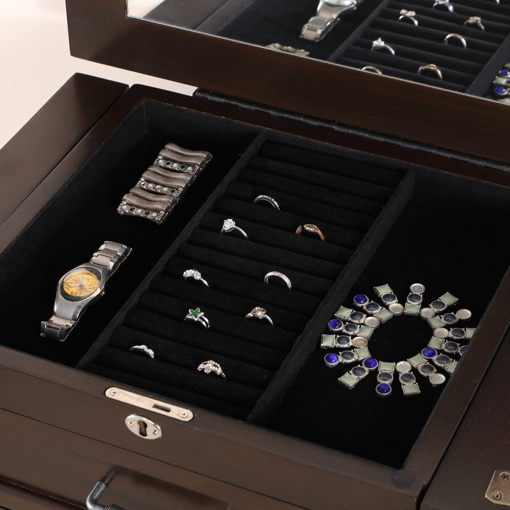 Joseph Espresso Locking Jewelry Armoire with 9-Drawer (42 in. H x 19 in. W x 13 in. D)