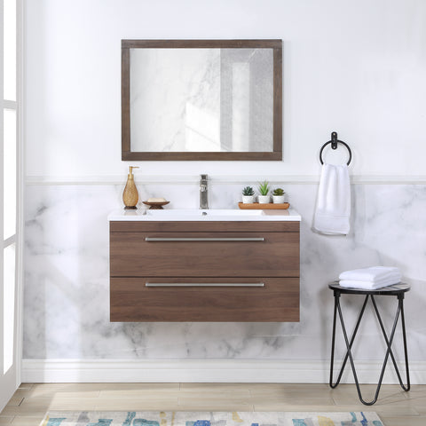 Stufurhome Riley 36 inch Wall Mounted Single Sink Bathroom Vanity, No Mirror