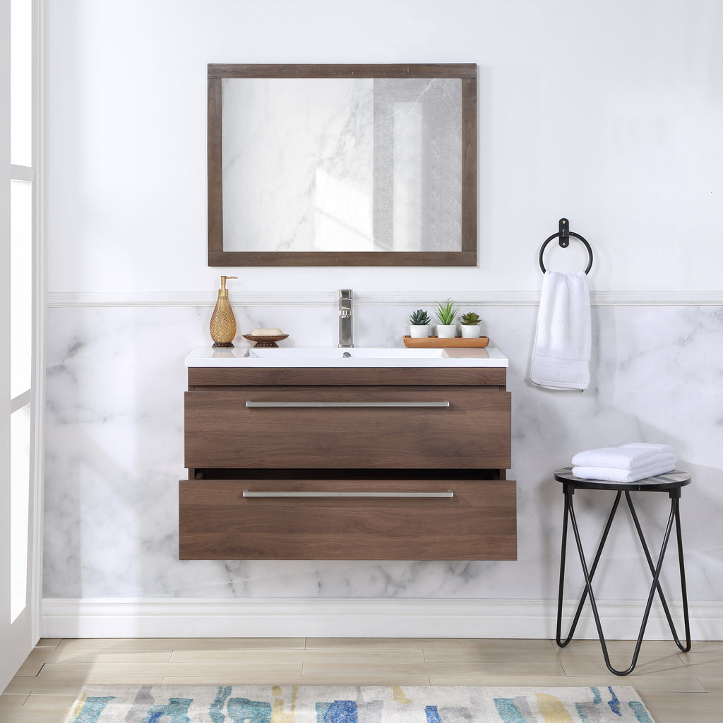 Stufurhome Riley 36 inch Wall Mounted Single Sink Bathroom Vanity, No Mirror