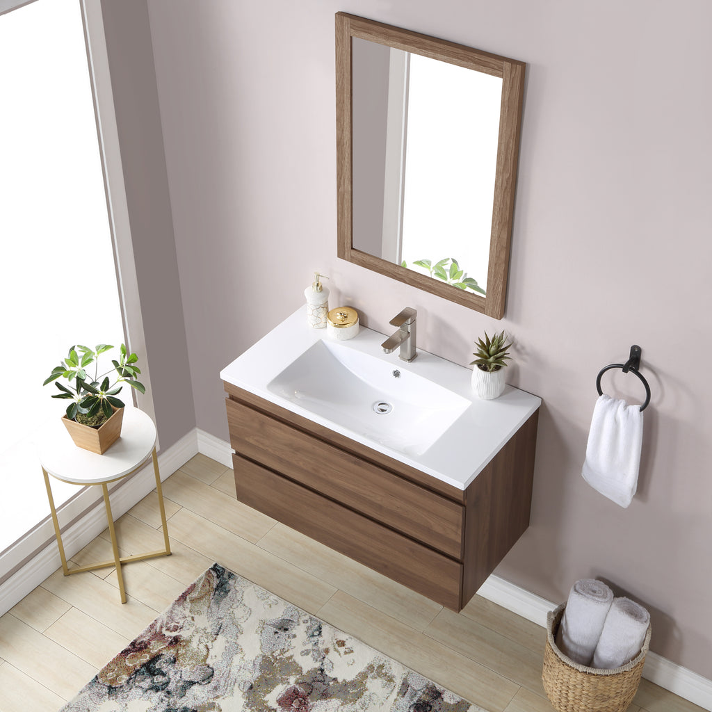 Stufurhome Vivian 36 inch Wall Mounted Single Sink Bathroom Vanity, No Mirror