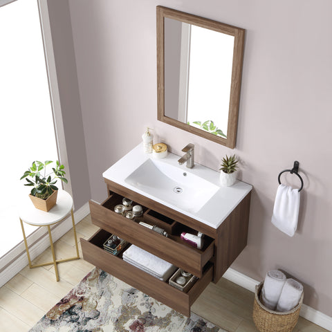 Stufurhome Vivian 36 inch Wall Mounted Single Sink Bathroom Vanity, No Mirror