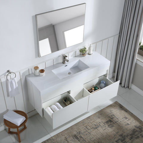 Stufurhome Eternal 59 inch Wall Mounted Single Sink Bathroom Vanity, No Mirror