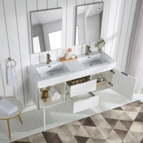 Stufurhome Valeria 59 inch Wall Mounted Double Sink Bathroom Vanity, No Mirror