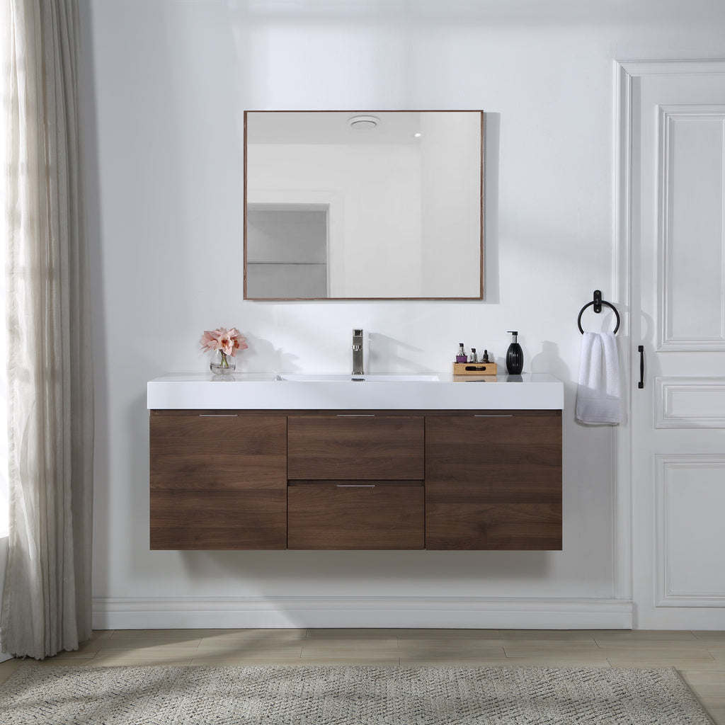 Stufurhome Valeria 59 inch Wall Mounted Single Sink Bathroom Vanity, No Mirror