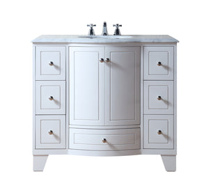 Stufurhome 40 inch Grand Cheswick White Single Sink Vanity with Carrara Marble Top