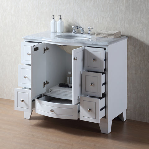 Stufurhome 40 inch Grand Cheswick White Single Sink Vanity with Carrara Marble Top