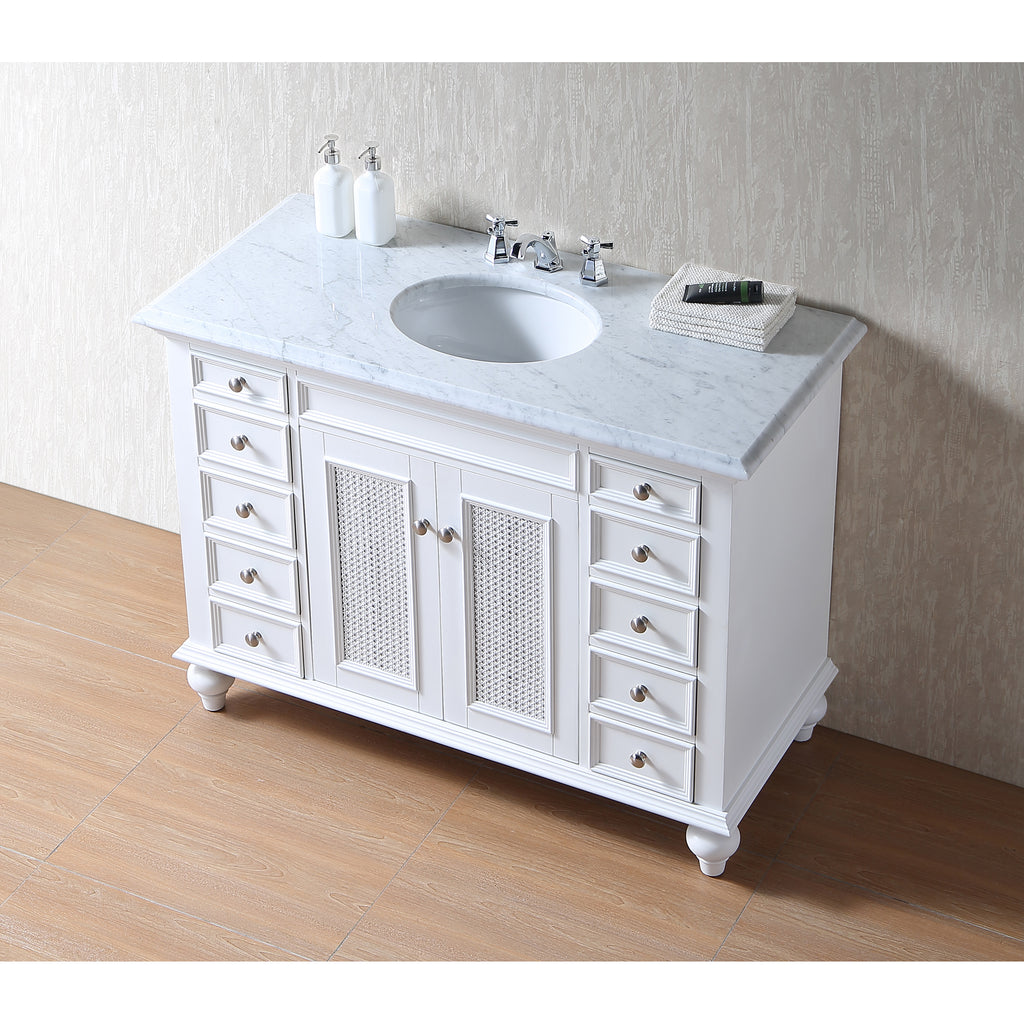 Stufurhome 48 inch Rory White Single Sink Vanity with Carrara Marble Top