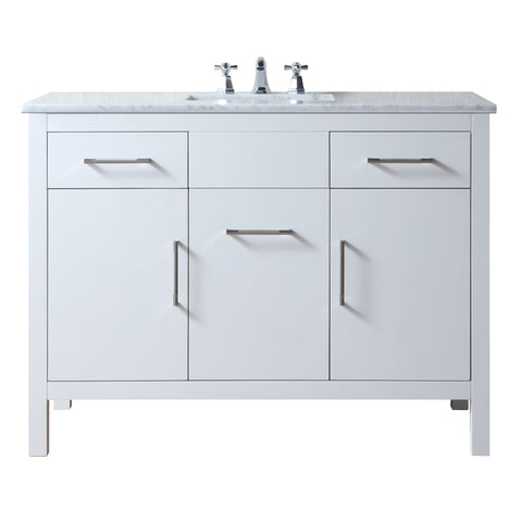Stufurhome Atreus 48 inch White Single Sink Bathroom Vanity with Carrara Marble Top