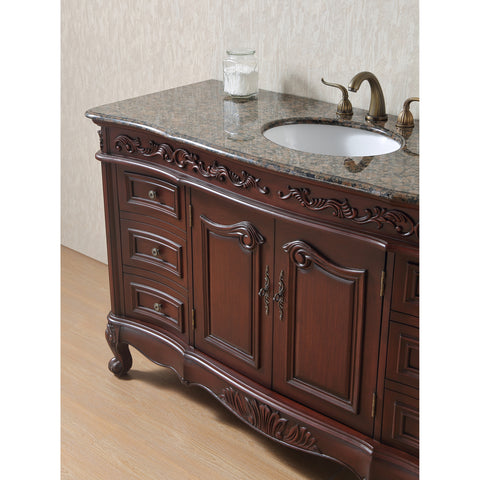 Stufurhome 56 inch Princeton Single Sink Bathroom Vanity with Baltic Brown Granite Top