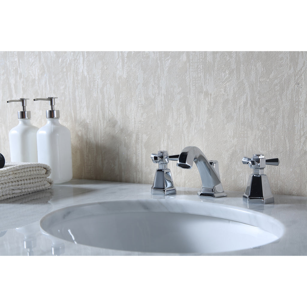 Stufurhome 60 inch Locke White Double Sink Vanity with Carrara Marble Top