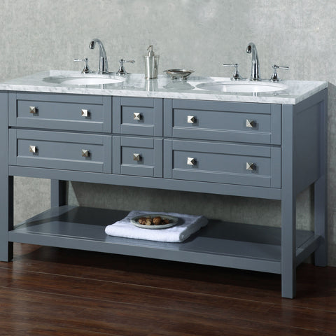 Stufurhome Marla 60 inch Grey Double Sink Bathroom Vanity