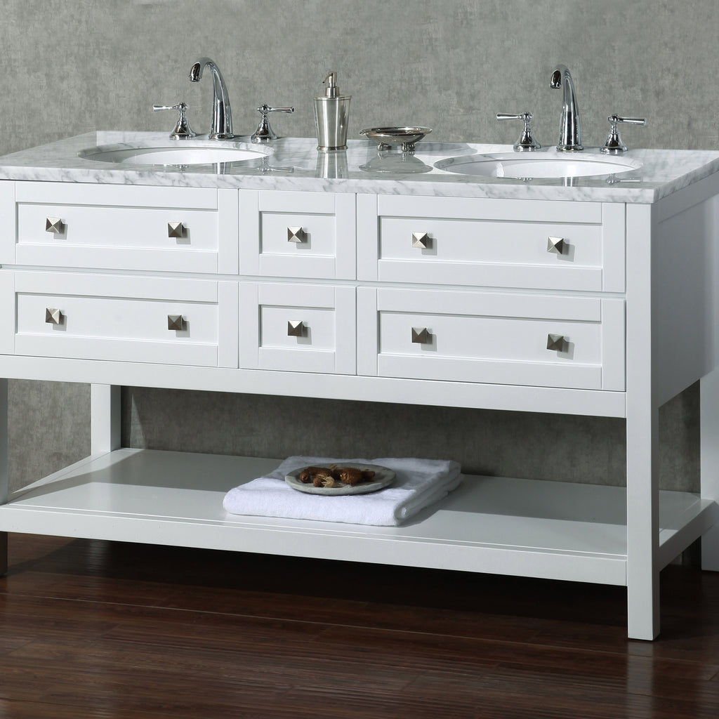 Stufurhome Marla 60 inch White Double Sink Bathroom Vanity