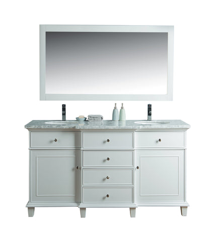 Stufurhome Cadence White 60 inch Double Sink Bathroom Vanity with Mirror