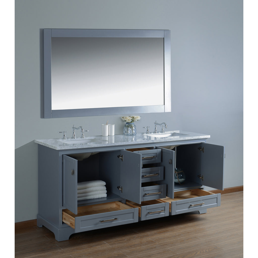 Stufurhome Newport Grey 72 inch Double Sink Bathroom Vanity with Mirror