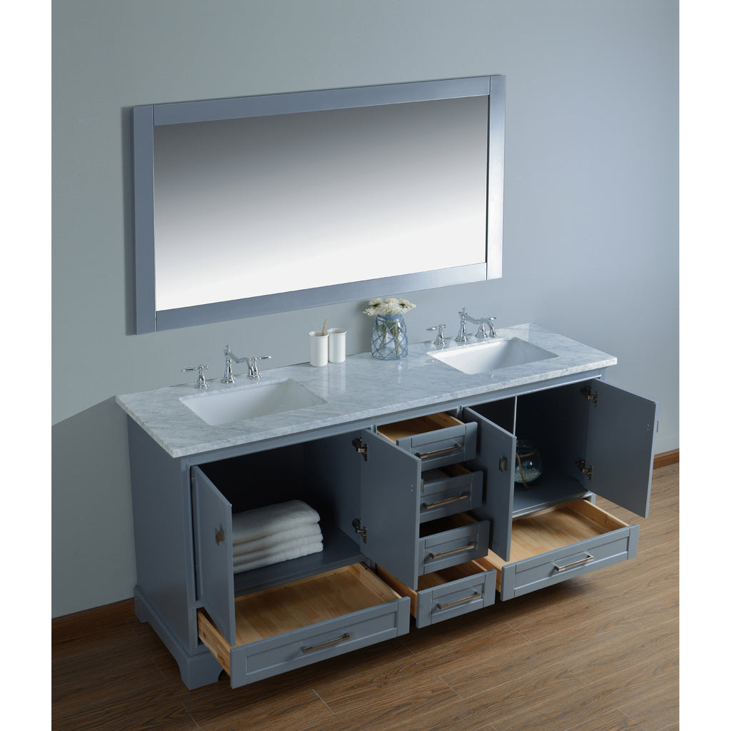 Stufurhome Newport Grey 72 inch Double Sink Bathroom Vanity with Mirror