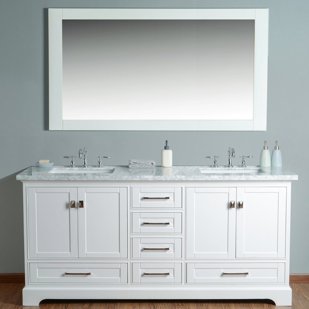 Stufurhome Newport White 72 inch Double Sink Bathroom Vanity with Mirror