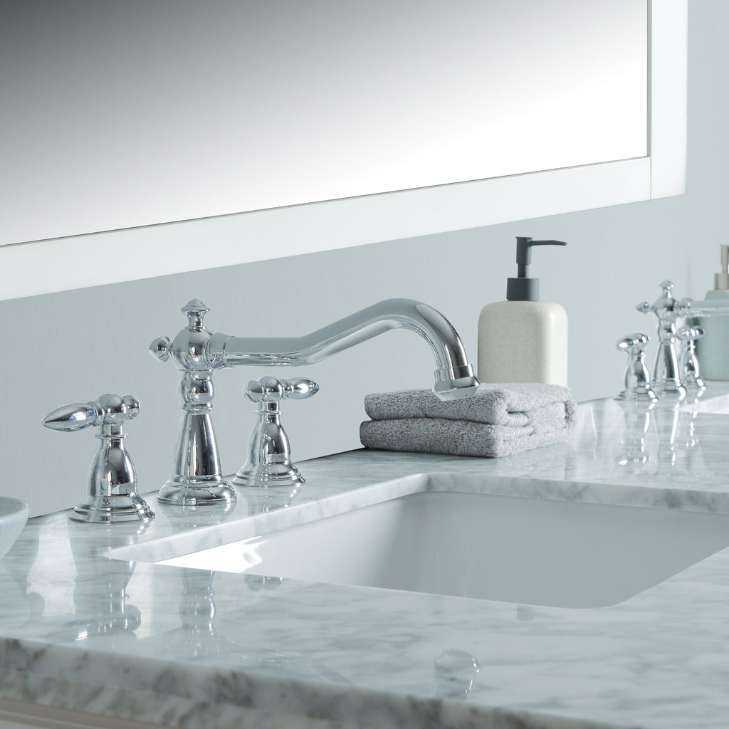 Stufurhome Newport White 72 inch Double Sink Bathroom Vanity with Mirror