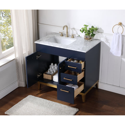 Stufurhome Alisson Dark Blue 36 inch Single Sink Bathroom Vanity