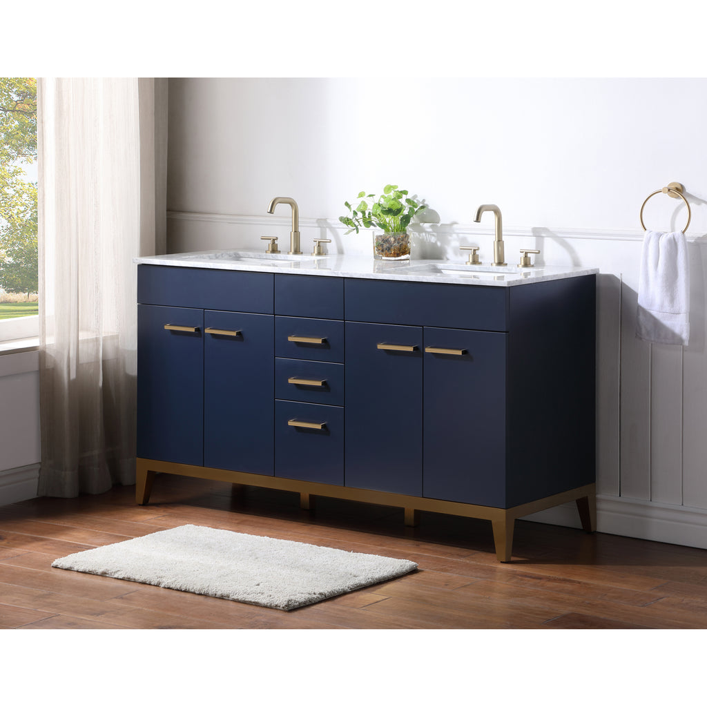 Stufurhome Alisson Dark Blue 60 inch Double Sink Bathroom Vanity