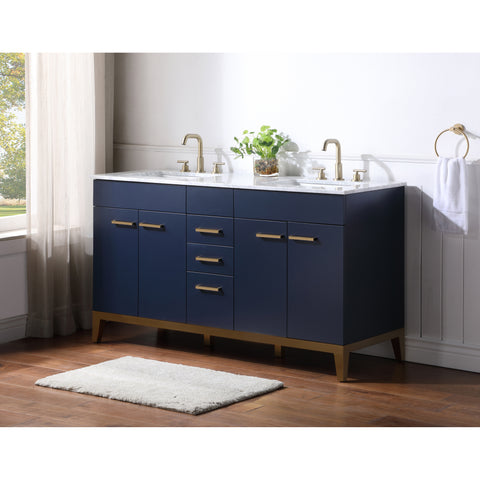 Stufurhome Alisson Dark Blue 60 inch Double Sink Bathroom Vanity