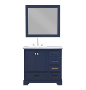 Stufurhome Brittany Dark Blue 36 inch Single Sink Bathroom Vanity with Mirror