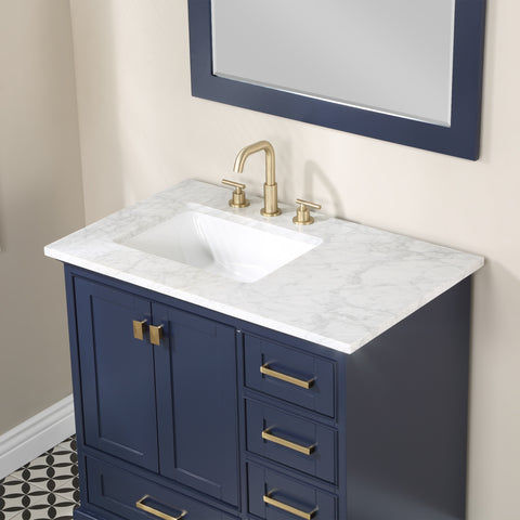 Stufurhome Brittany Dark Blue 36 inch Single Sink Bathroom Vanity with Mirror