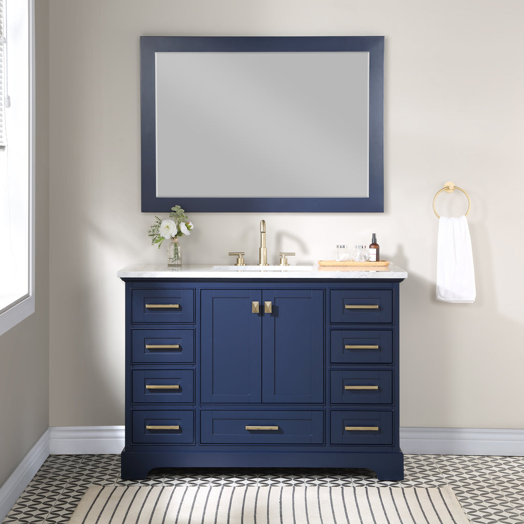 Stufurhome Brittany Dark Blue 48 inch Single Sink Bathroom Vanity with Mirror