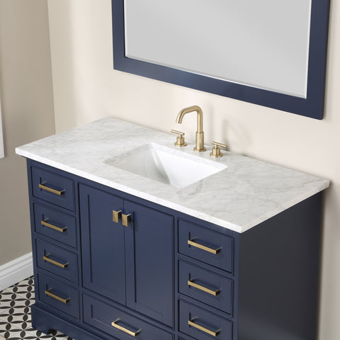 Stufurhome Brittany Dark Blue 48 inch Single Sink Bathroom Vanity with Mirror