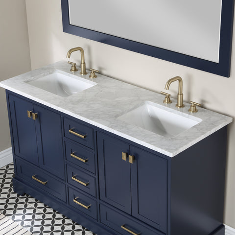 Stufurhome Brittany Dark Blue 60 inch Double Sink Bathroom Vanity with Mirror