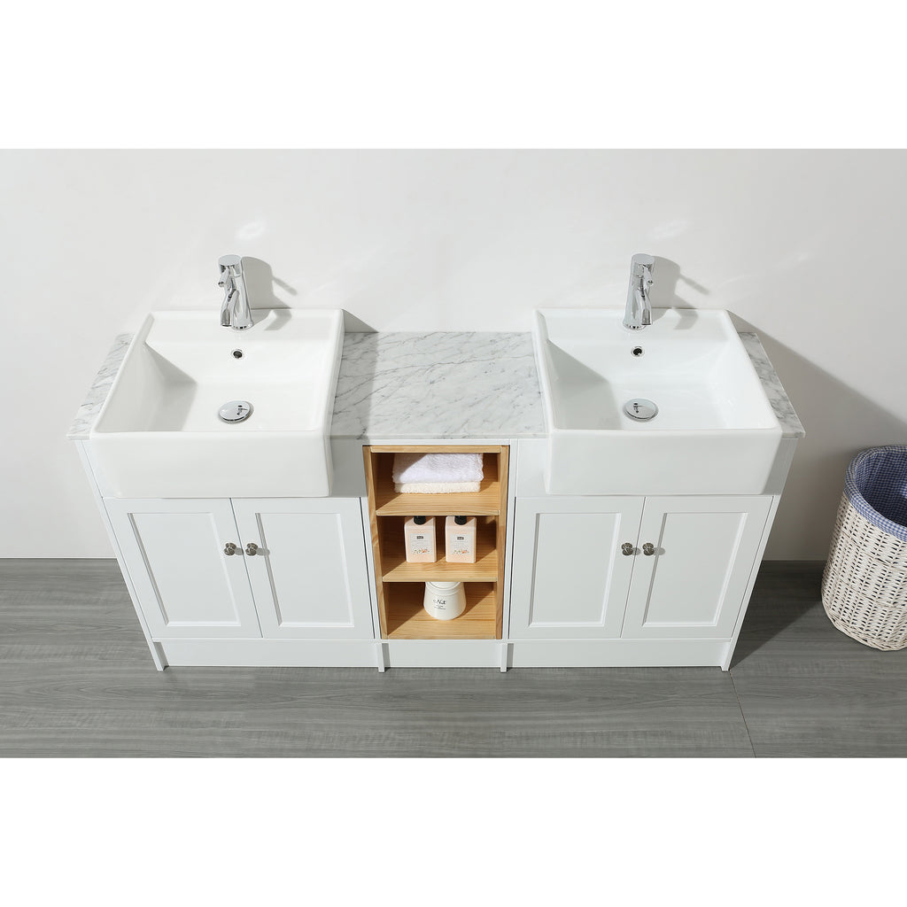 Stufurhome Zevan 59 Inch White Double Sink Bathroom Vanity