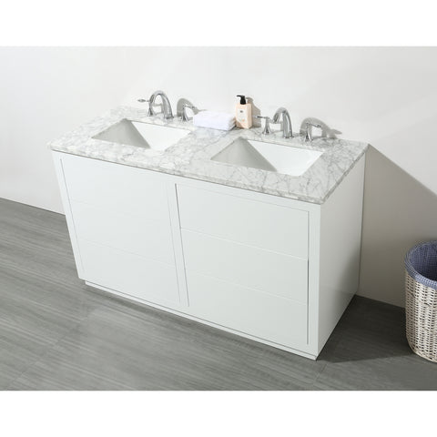 Stufurhome Lang 56 Inch White Double Sink Bathroom Vanity