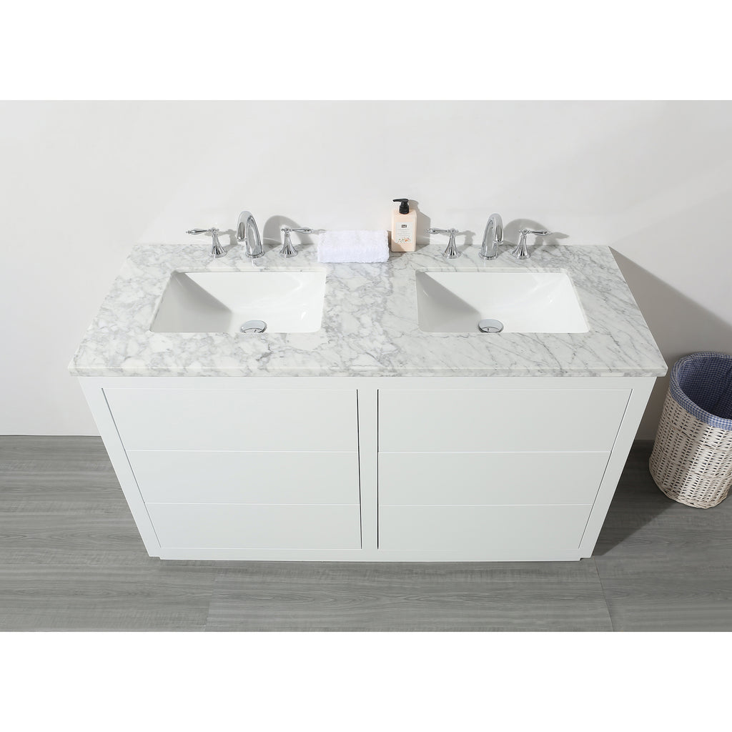 Stufurhome Lang 56 Inch White Double Sink Bathroom Vanity
