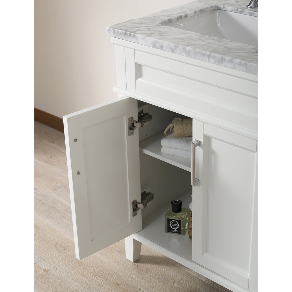 Stufurhome Melody 59 Inch White Double Sink Bathroom Vanity with Drains and Faucets in Chrome