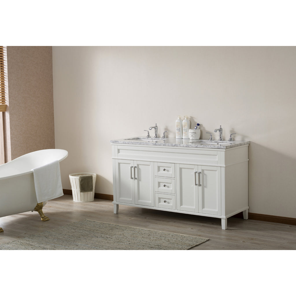 Stufurhome Melody 59 Inch White Double Sink Bathroom Vanity