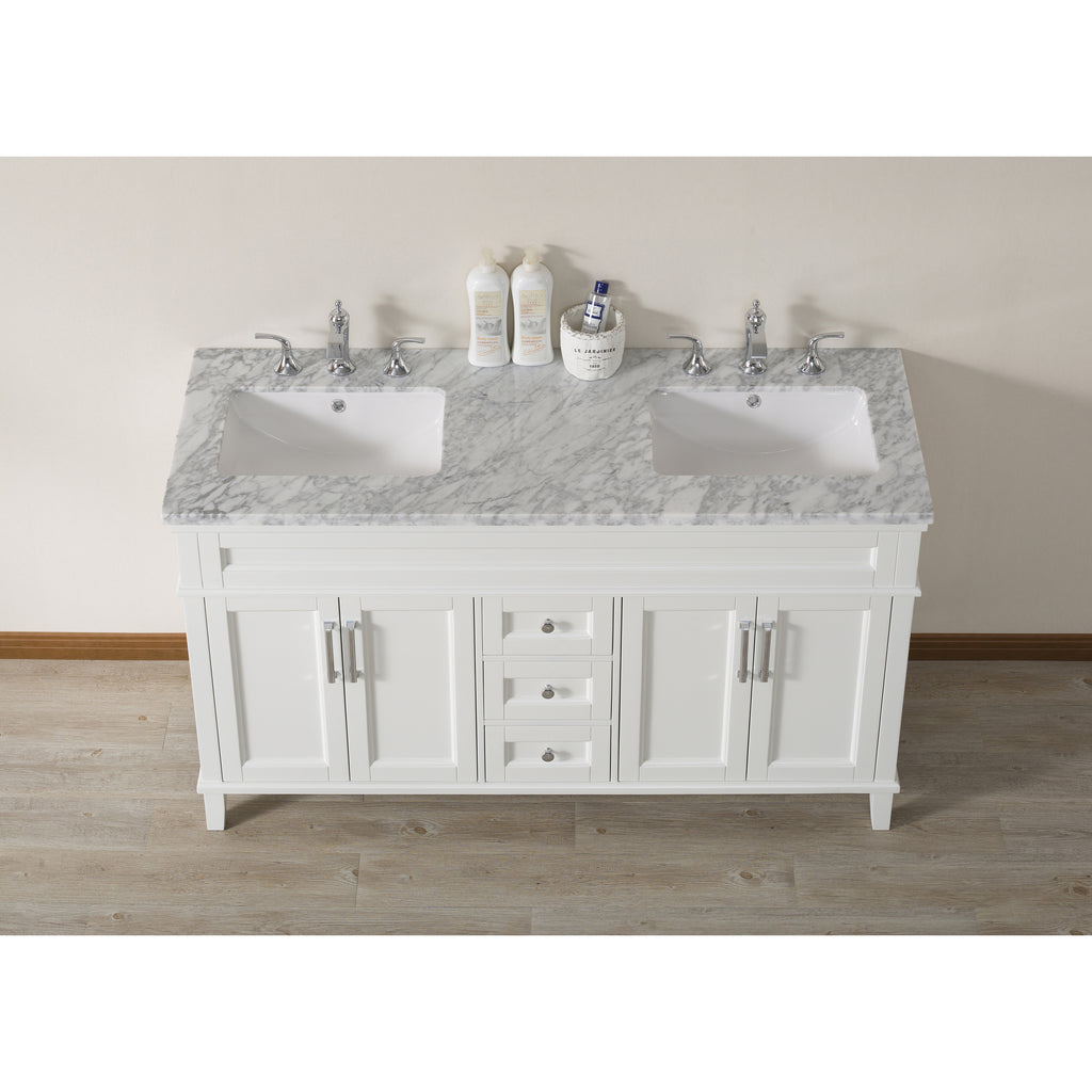 Stufurhome Melody 59 Inch White Double Sink Bathroom Vanity