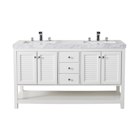 Stufurhome Luthor 60 Inch White Double Sink Bathroom Vanity with Drains and Faucets in Chrome