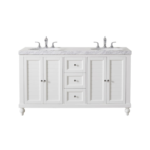 Stufurhome Kent 60 Inch White Double Sink Bathroom Vanity with Drains and Faucets in Chrome