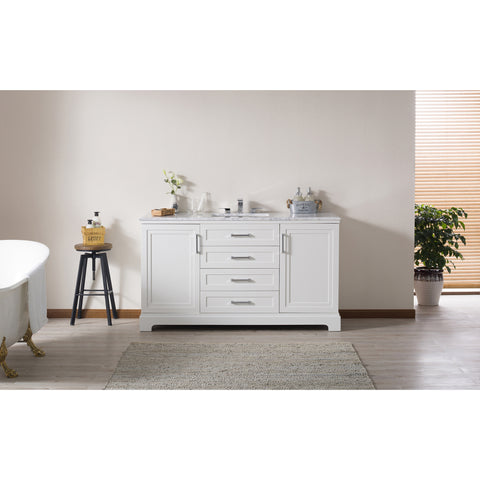 Stufurhome Idlewind 60 Inch White Single Sink Bathroom Vanity with Drain and Faucet in Chrome