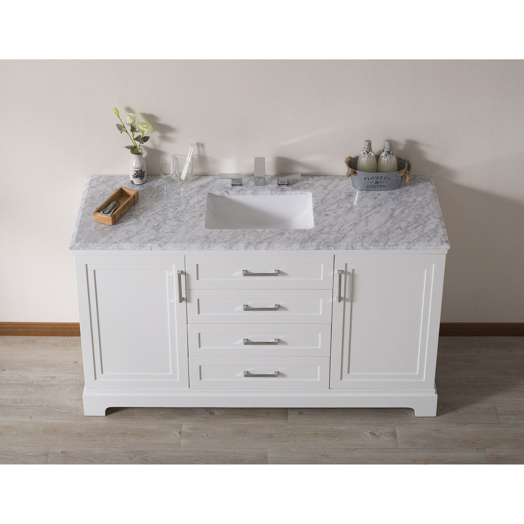 Stufurhome Idlewind 60 Inch White Single Sink Bathroom Vanity with Drain and Faucet in Chrome
