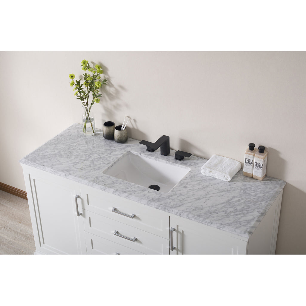 Stufurhome Idlewind 60 Inch White Single Sink Bathroom Vanity with Drains and Faucets in Matte Black