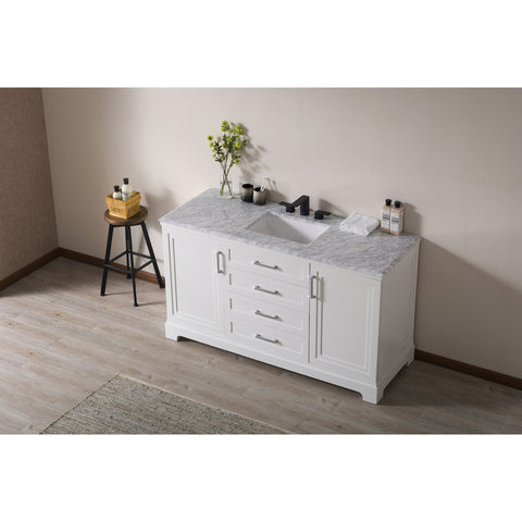 Stufurhome Idlewind 60 Inch White Single Sink Bathroom Vanity with Drains and Faucets in Matte Black