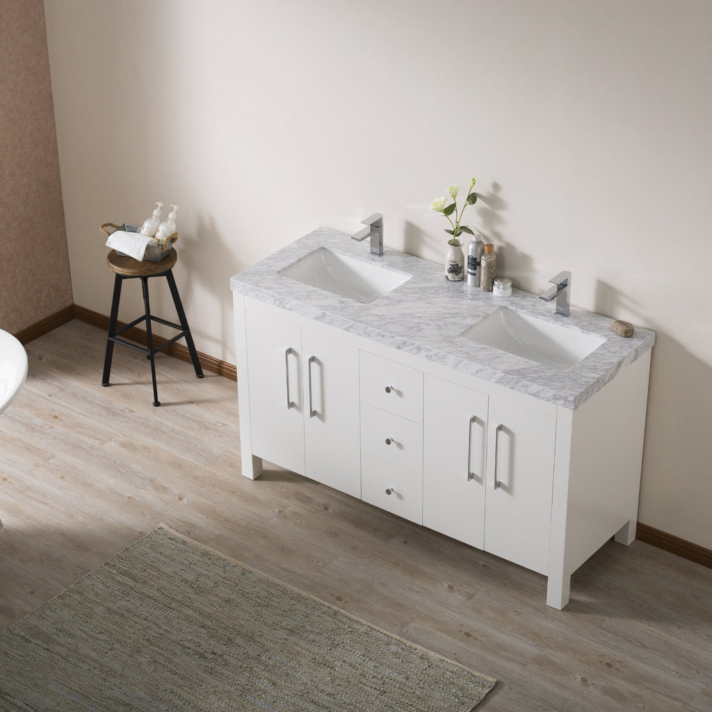 Stufurhome Adler 60 Inch White Double Sink Bathroom Vanity