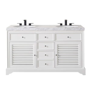 Stufurhome Magnolia 60 Inch White Double Sink Bathroom Vanity with Drains and Faucets in Matte Black