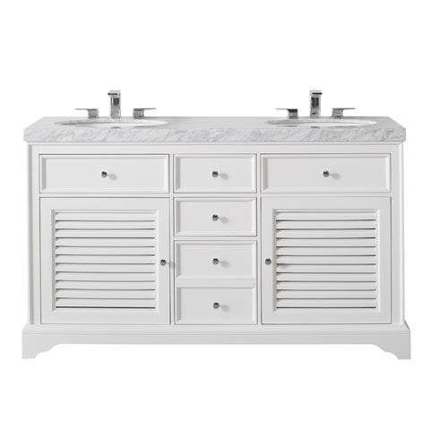 Stufurhome Magnolia 60 Inch White Double Sink Bathroom Vanity with Drains and Faucets in Chrome