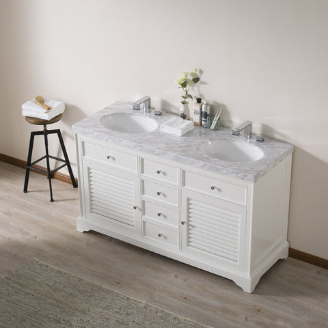 Stufurhome Magnolia 60 Inch White Double Sink Bathroom Vanity