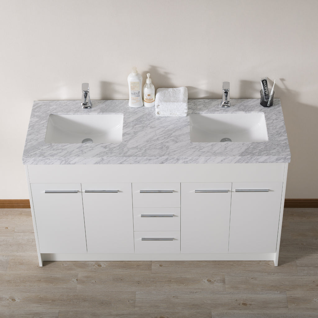 Stufurhome Lotus 60 Inch White Double Sink Bathroom Vanity