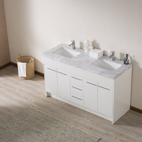 Stufurhome Lotus 60 Inch White Double Sink Bathroom Vanity