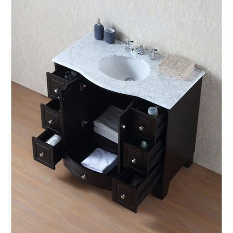 Stufurhome 40 inch Grand Cheswick Espresso Single Sink Vanity with Carrara Marble Top